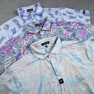 Lot of 3 Bad Birdie Core Performance Polo Men L Floral AOP Golf Wicking Stretch